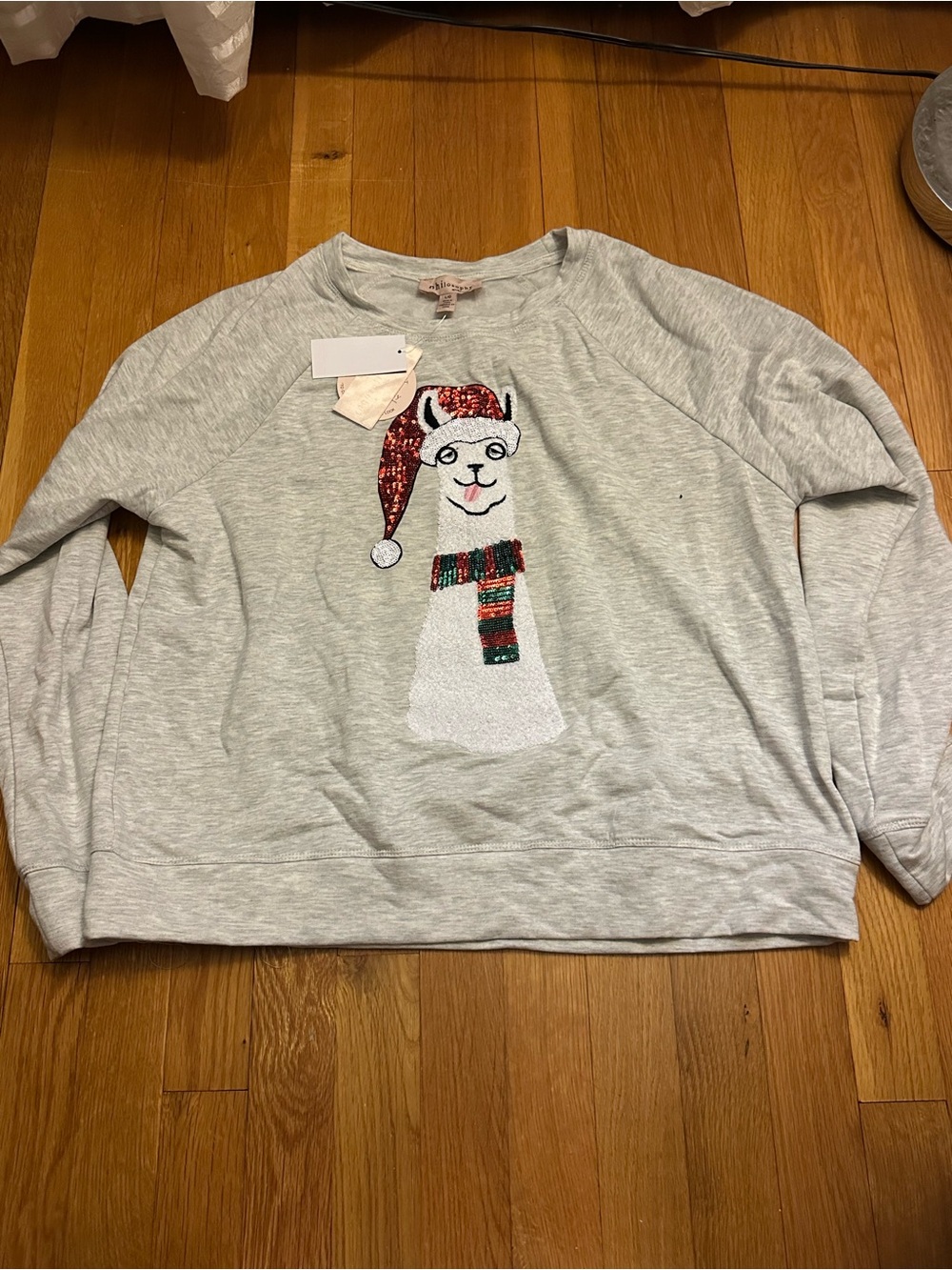 Philosophy Light Gray Holiday Llama Sequin Sweatshirt